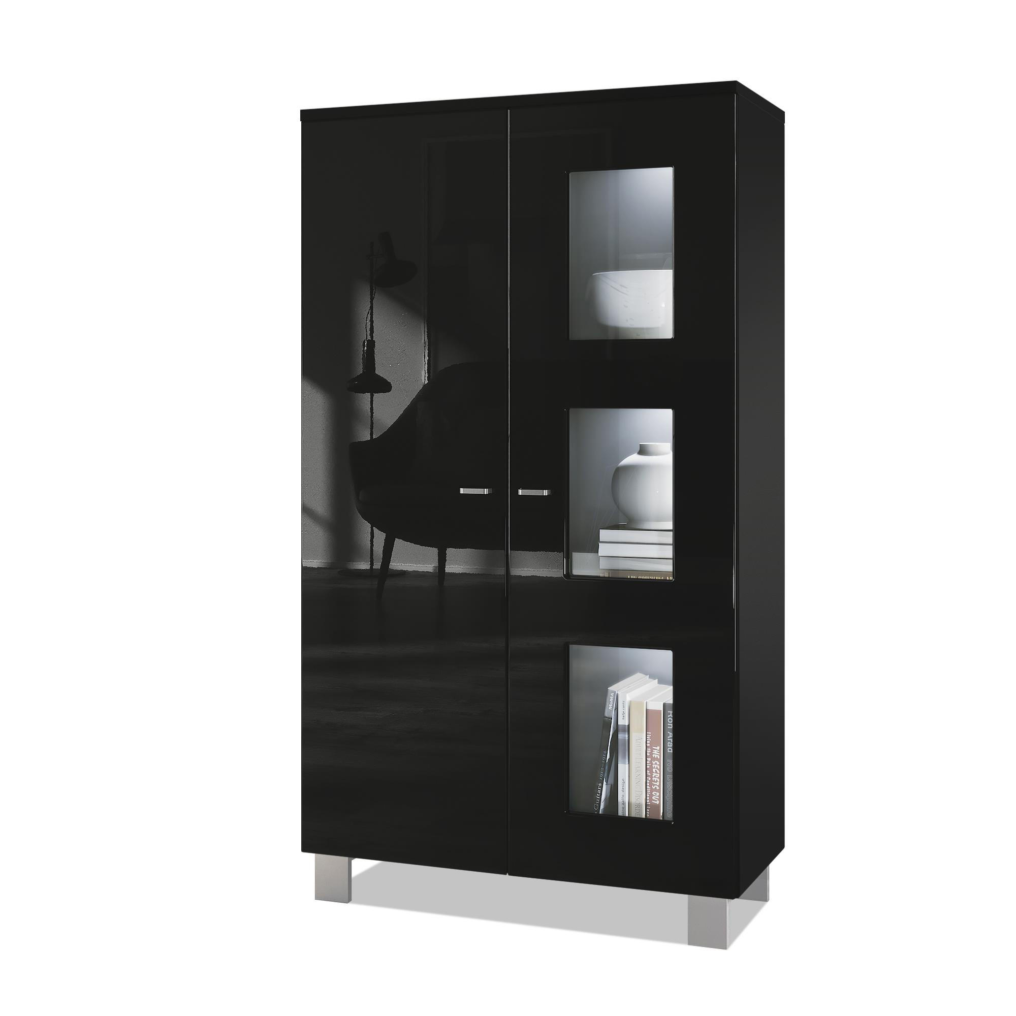 VITRINE Denjo Tür in Schwarz Hochglanz - Schwarz Hochglanz, Holzwerkstoff (71/129/35cm) - Vladon