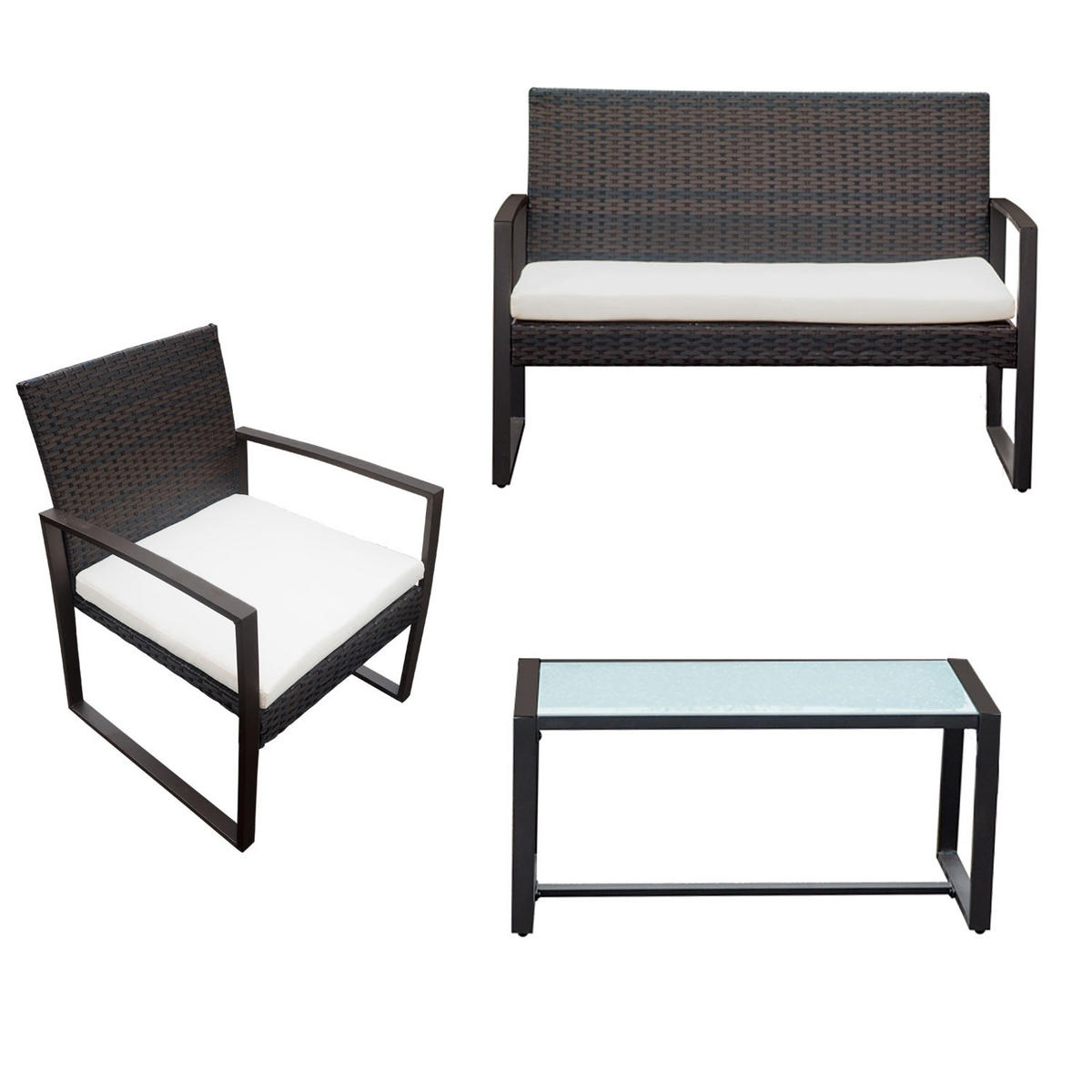 GARTENMÖBEL Majorque Braun und Elfenbein 4 Plätze - Braun, Kunststoff - Happy Garden