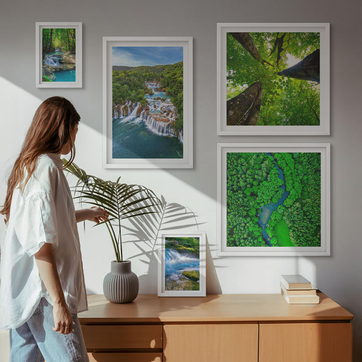 WANDBILDER 5er-Set - 50x50 cm & 20x30 cm & 40x60 cm Weißer Rahmen - Strandwellen, Himmelsbrücke, Spaziergang - Weiß, Kunststoff (40/60cm) - ArtPrintCave