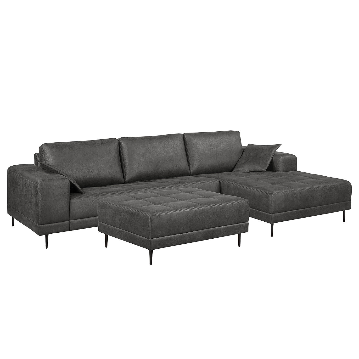ECKSOFA mit Ottomane - Antiklederlook - Grau, Textil (282/167cm) - home24