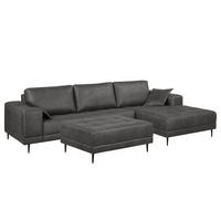 ECKSOFA mit Ottomane - Antiklederlook - Grau, Textil (282/167cm) - home24