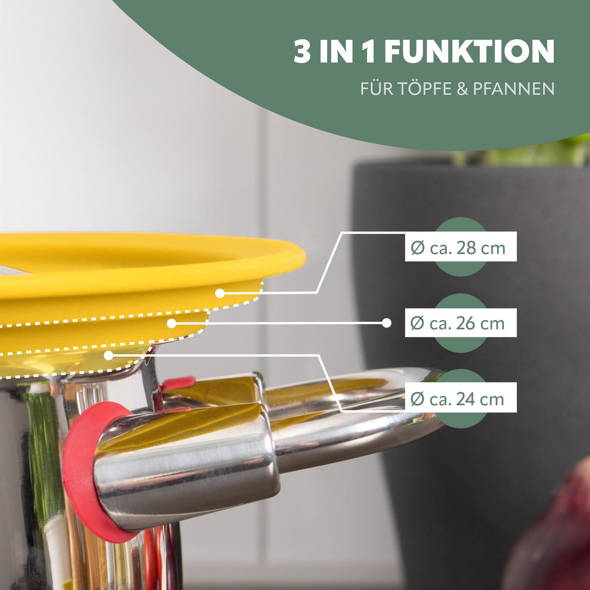 UNIVERSAL-GLASDECKEL, 24/26/28 cm,tel, gelb - Gelb, Glas (29.5/29.5/5.5cm) - bremermann