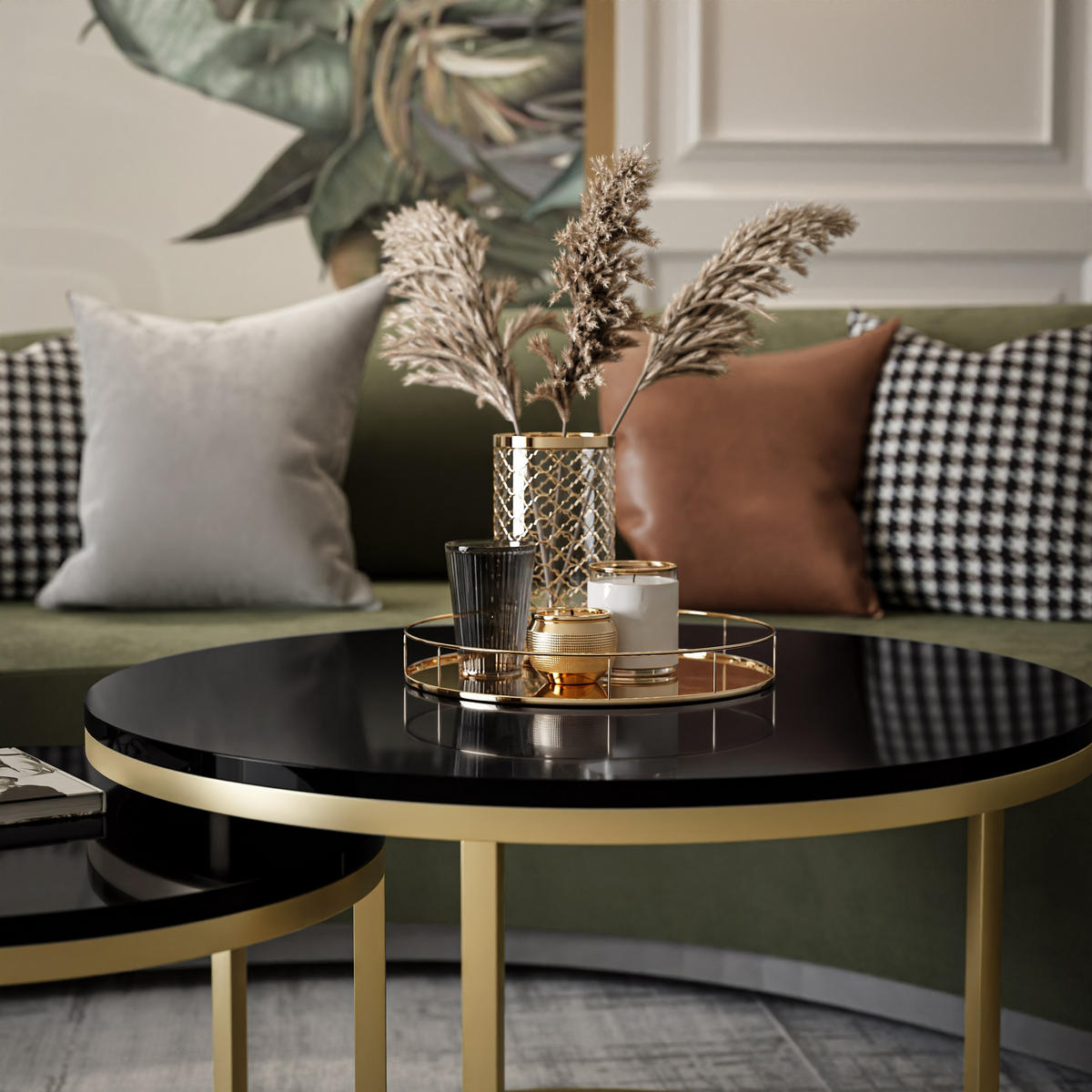 COUCHTISCH 2-in-1 CIRI matt gold - Schwarz Hochglanz, Holzwerkstoff (70/70/48cm) - Lookway