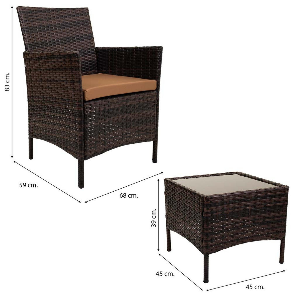 GARTENMÖBEL 3er-Set, braun - Braun, Naturmaterialien - Wanderlust