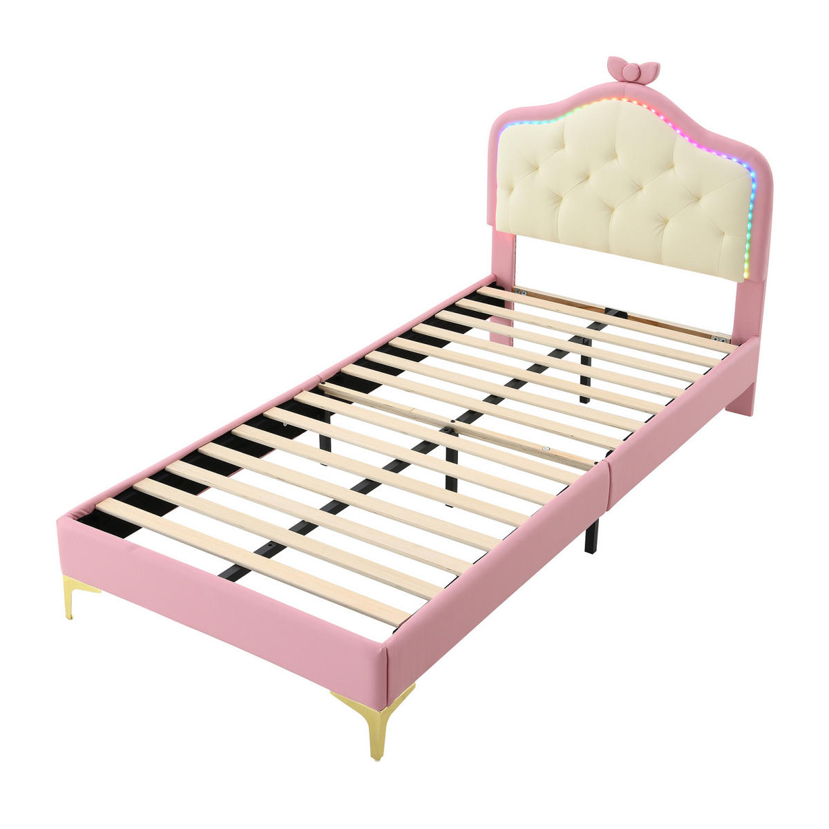KINDERBETT 90x200 cm mit LED, Schleifen, Lattenrost, Rosa - Rosa, Holz (90/200cm)