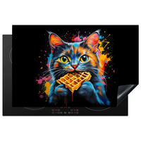 HERDABDECKPLATTE Katze - Graffiti - Bunt - Waffel - Essen Induktionsmatte 81x52 cm - Multicolor, Kunststoff (81/52/0.2cm) - MuchoWow