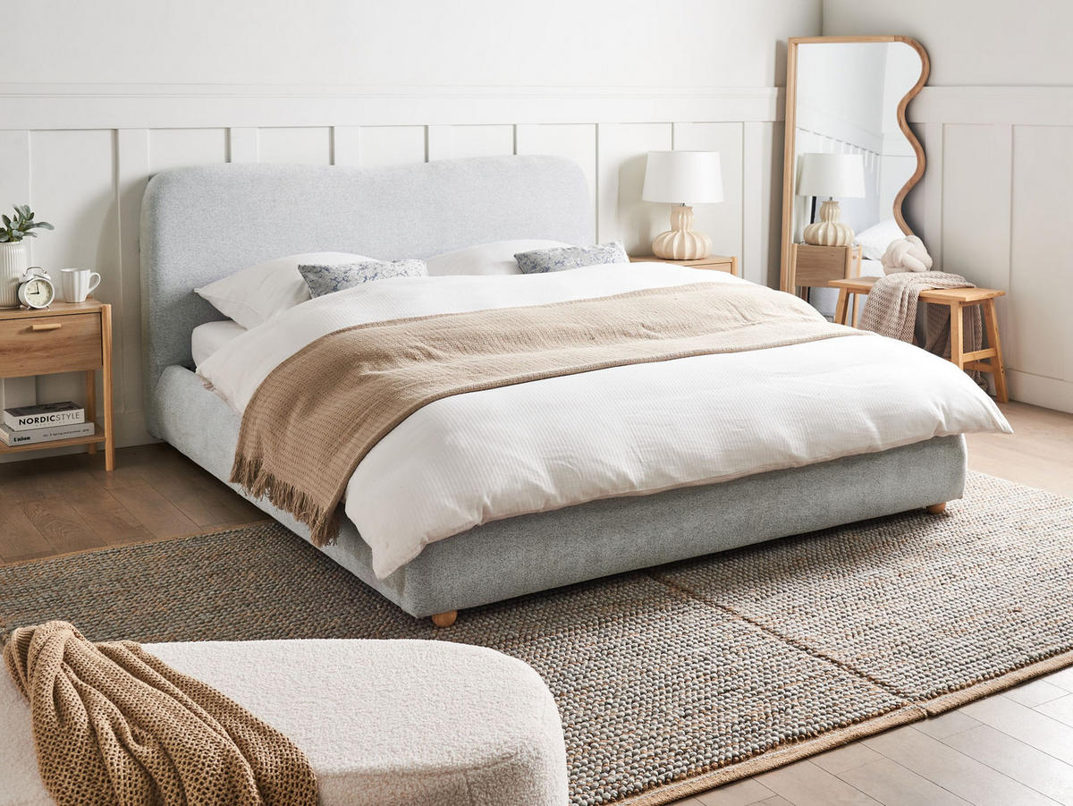 BETT mit Stauraum 160x200 cm Grau Blagnac - Hellgrau, Textil (160/200cm) - Beliani