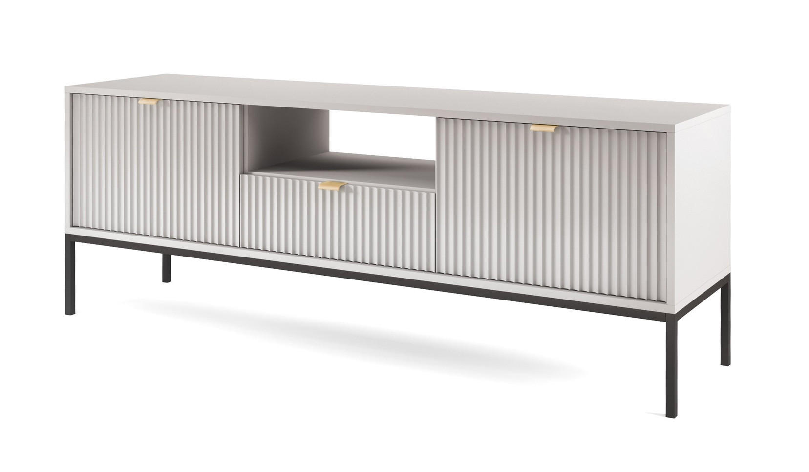 TV-SCHRANK 154 cm Galla mit Schublade, 2 Türen, gold accessories, Grau + Schwarz - Schwarz/Grau, Holz (154/56/39cm) - Emporius