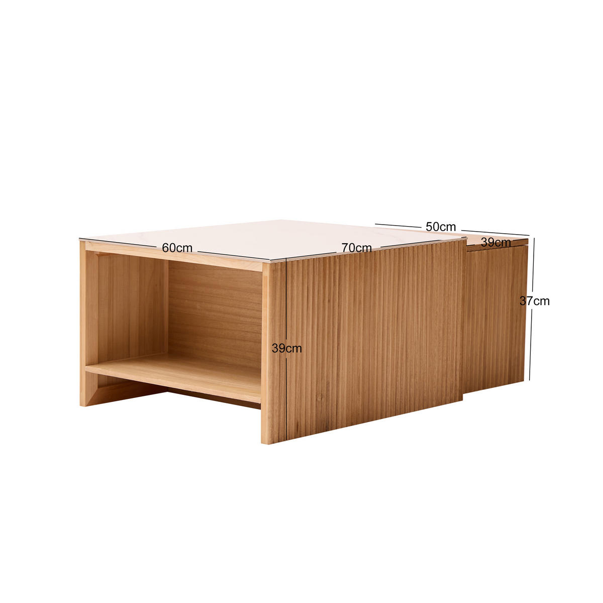 COUCHTISCH (2er Set) Rechteckig Braun 50 x 39 x 36 cm / 70 x 60 x 40 cm - Braun, Holz (60/70/40cm) - Nordlys