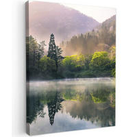 LEINWANDBILD Natur - Bäume - Berge - See - Wasser 60x80 cm - Hellgrün, Textil (60/80cm) - MuchoWow