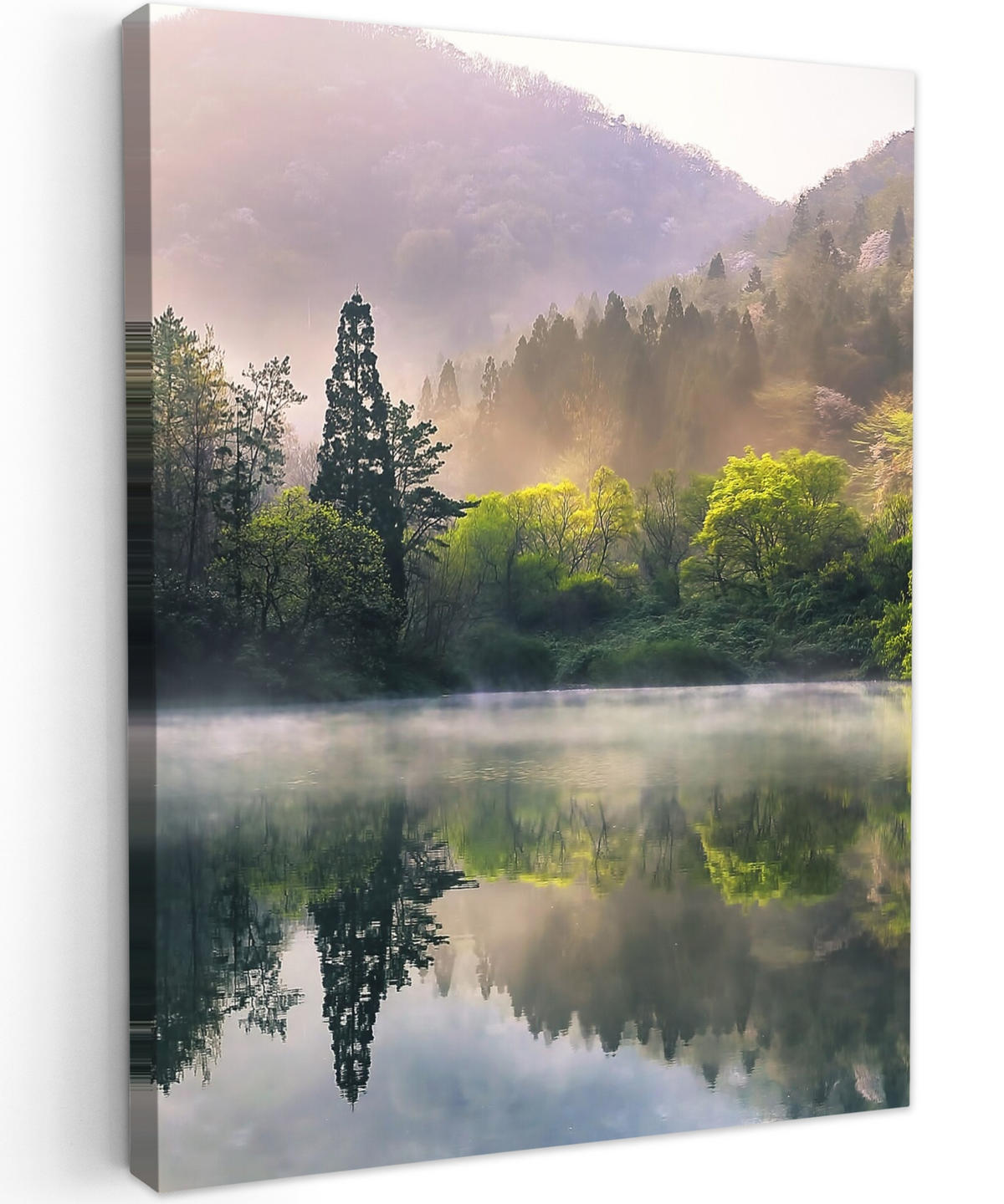 LEINWANDBILD Natur - Bäume - Berge - See - Wasser 60x80 cm - Hellgrün, Textil (60/80cm) - MuchoWow