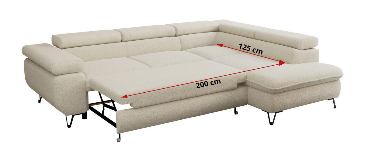 ECKSOFA PEDRO L Beige Boucle - Rechts Seite - Beige/Schwarz, Textil/Metall (273/208cm) - MKS