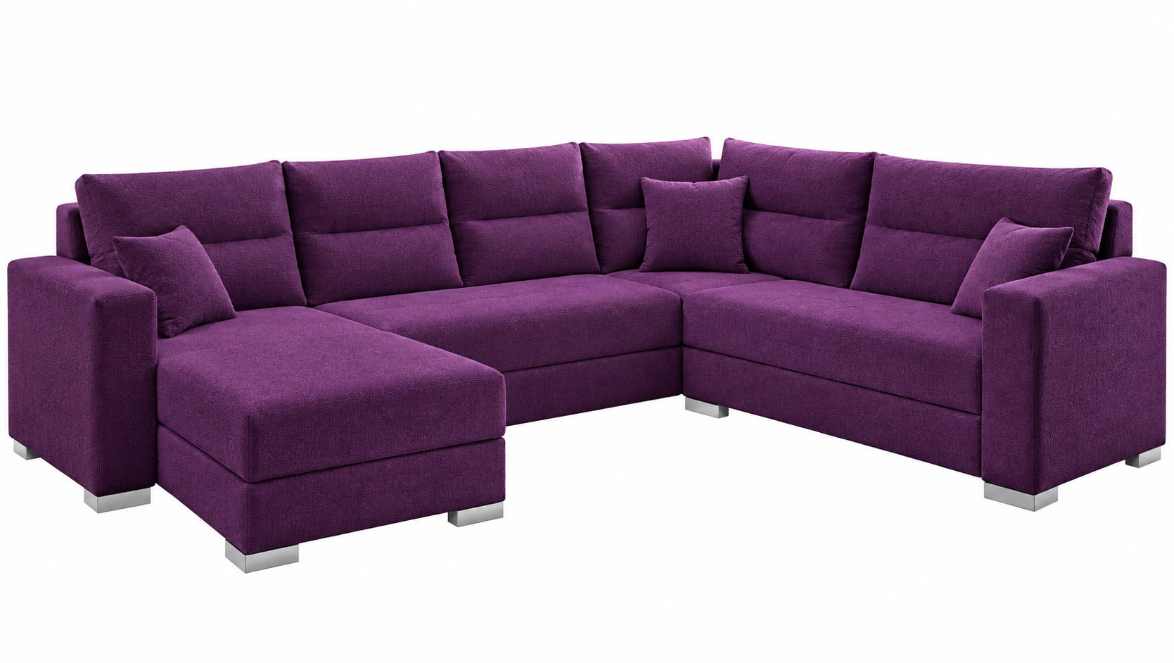 WOHNLANDSCHAFT CAPTAIN U-Form 314 cm mit hochwertigem Federkern, Schlaffunktion, Bettkasten und Ottomane links/rechts - Violett/Schwarz, Kunststoff (314/90/217cm) - Wohnideebilder