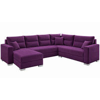WOHNLANDSCHAFT CAPTAIN U-Form 314 cm mit hochwertigem Federkern, Schlaffunktion, Bettkasten und Ottomane links/rechts - Violett/Schwarz, Kunststoff (314/90/217cm) - Wohnideebilder
