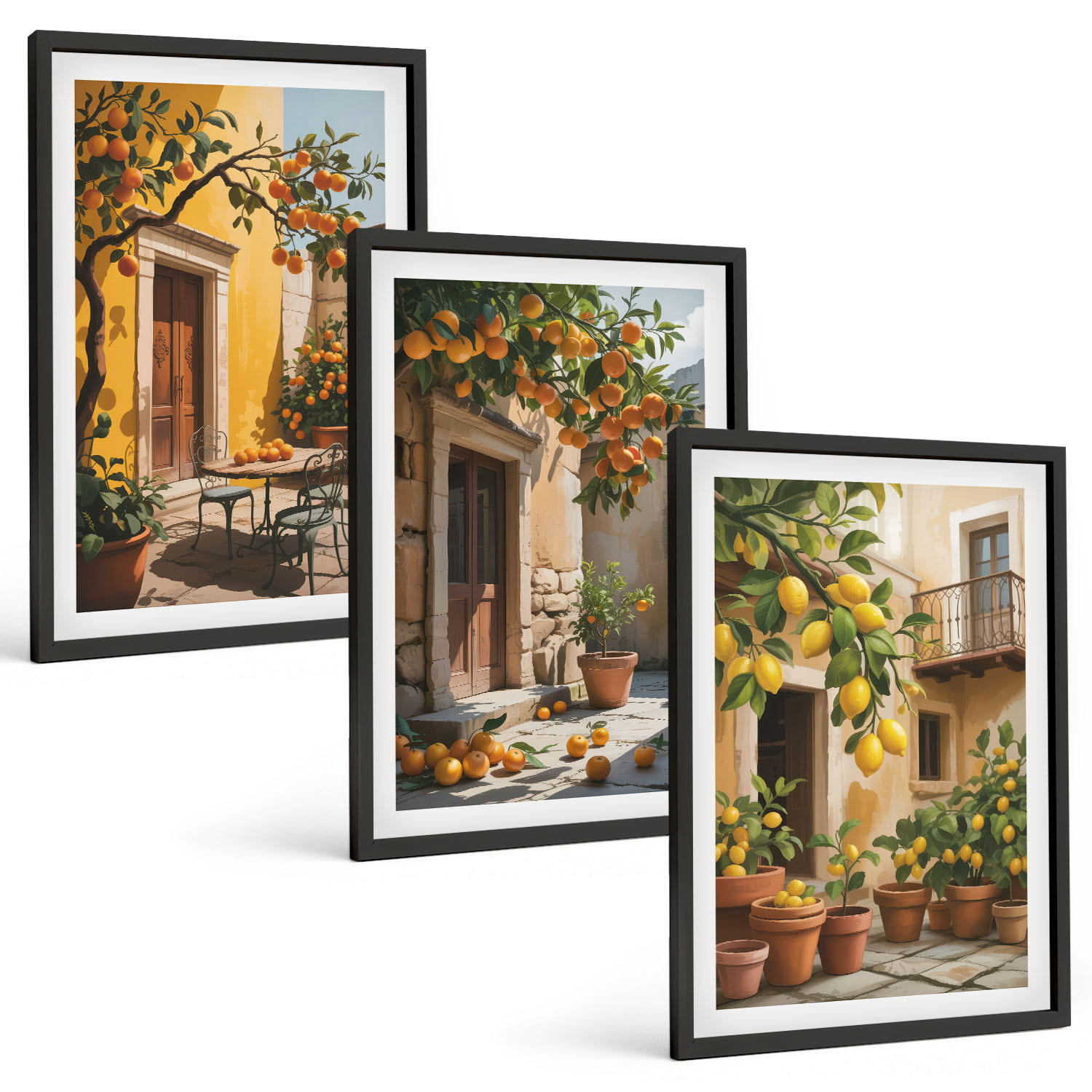 BILDER SET 3er Set - 40x60 cm Schwarzer Rahmen - Zitrusfrüchte, Hofpflanzen - Schwarz, Kunststoff (40/60cm) - TULUP