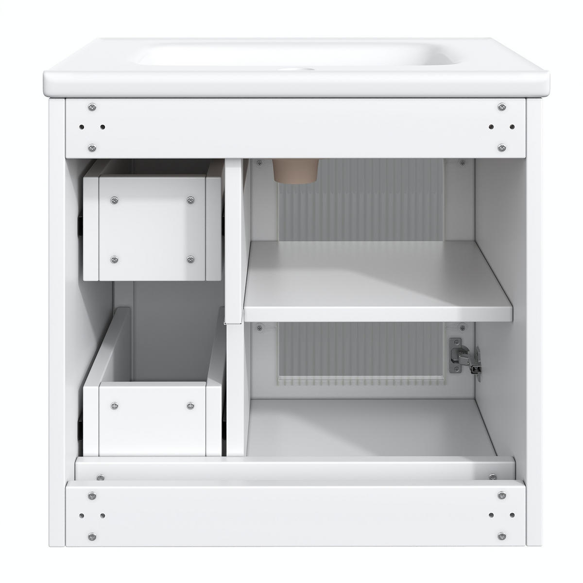 WASCHBECKENUNTERSCHRANK Keramik LED Glastür Soft-Close - Weiß, Holzwerkstoff (60.5/57/47.5cm) - FLIEKS