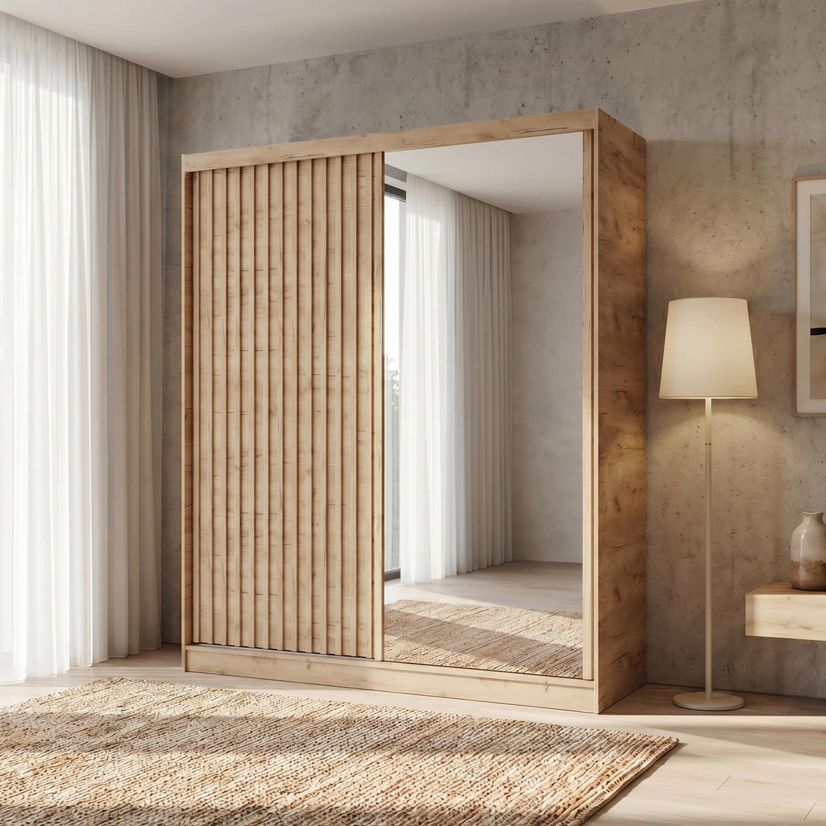 SCHWEBETÜRENSCHRANK Donatello 180/205/60 2-türig eiche Artisan mit Spiegel - Eiche Artisan, Holzwerkstoff (180/205/60cm) - Beautysofa