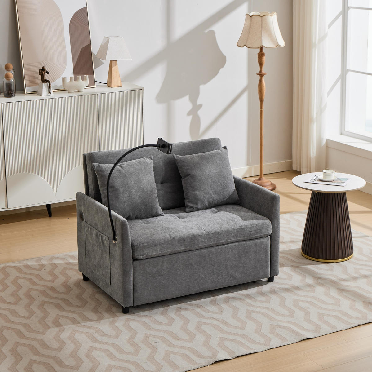 SCHLAFSESSEL DE-35222 mit USB und Tablethalter Grau - Grau, Metall (72/83.5/109cm) - ComfortXL