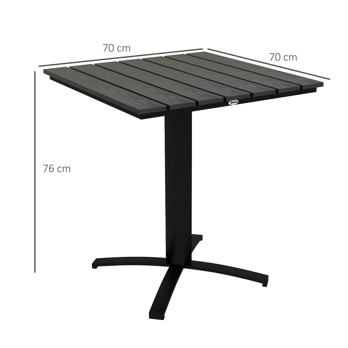 GARTENTISCH, Esstisch für 4 Personen, mit Holzoptik für Terrasse, Alu, Grau - Grau, Metall (70/70/76cm) - Outsunny