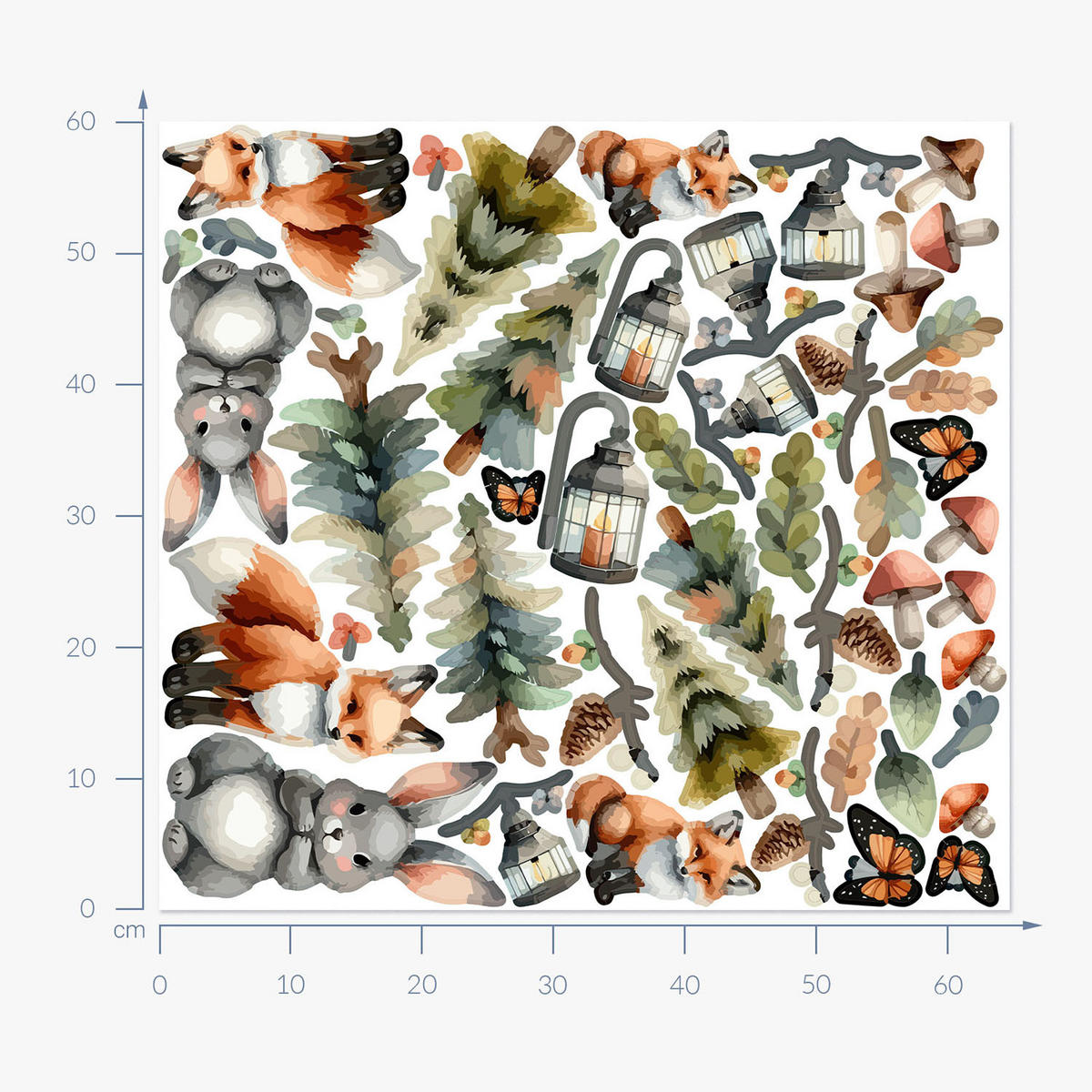 WANDAUFKLEBER 60x65cm - Waldtiere und Pflanzen - Multicolor, Kunststoff (60/65/0.1cm) - Wallfluent
