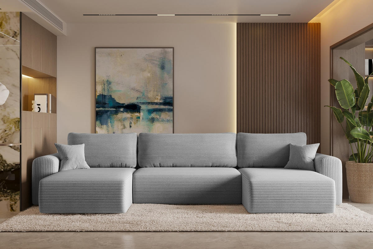 ECKSOFA Mit Schlaffunktion Und Bettkasten U-form CAPRI Poso Hellgrau - Hellgrau, Holz/Textil (145/362cm) - Kaiser Möbel