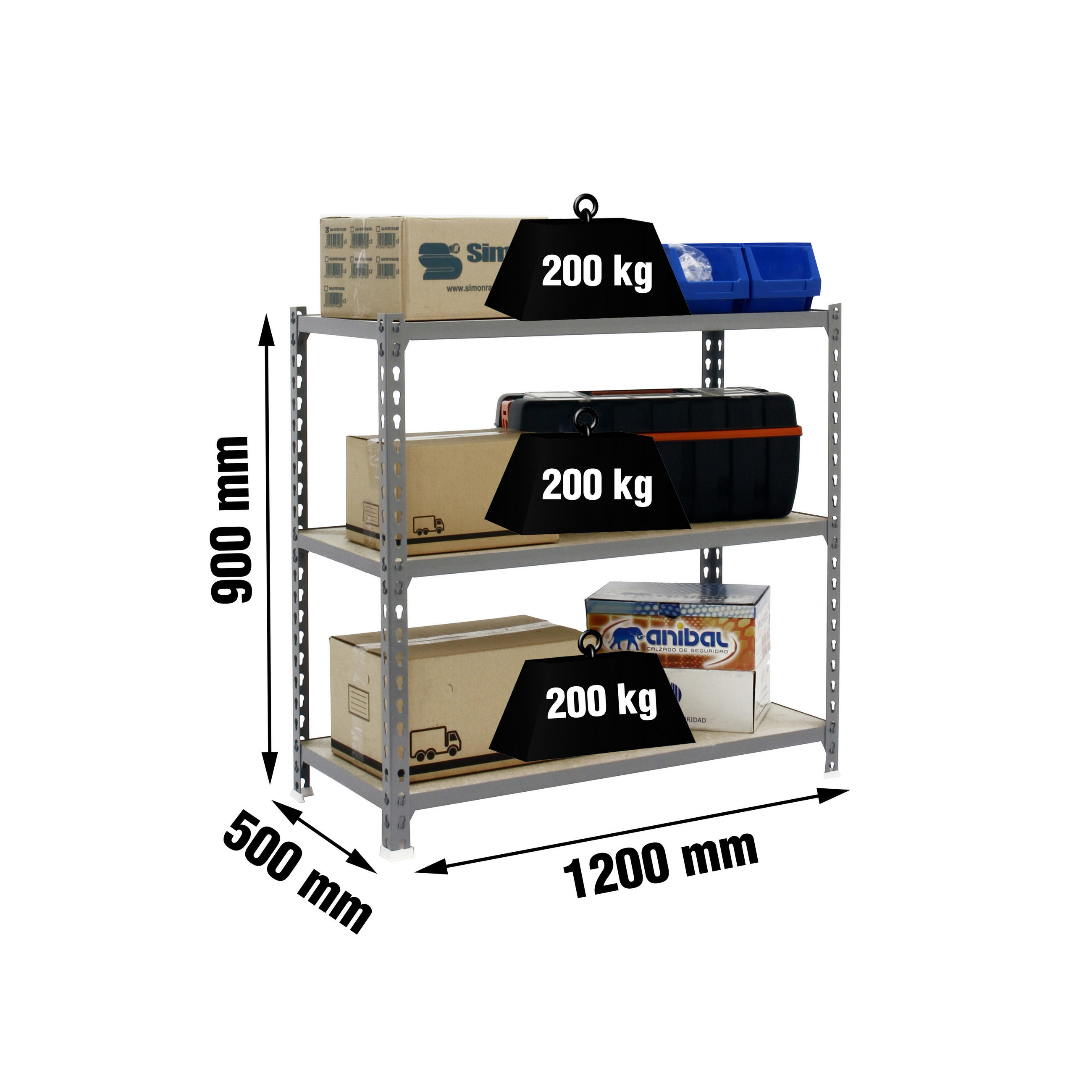 SCHWERLASTREGAL Baby Muli HxBxT 90 x 120 x 50 cm 3 Fachböden Fachlast 200 kg Grau - Grau, Metall (120/90/50cm) - PROREGAL
