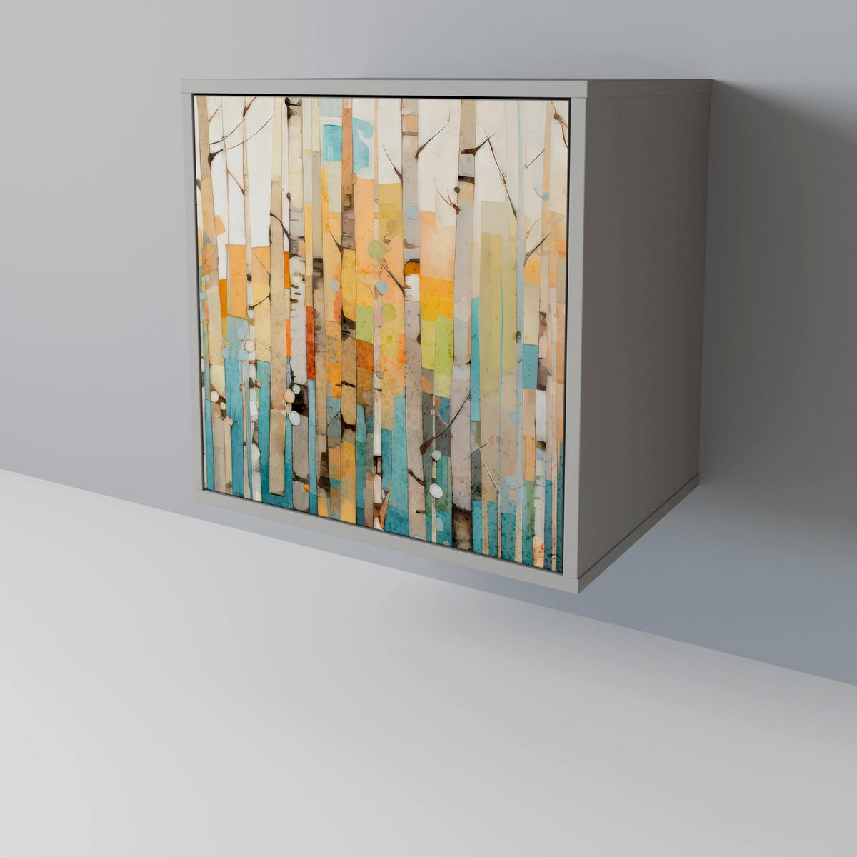 SIDEBOARD BIRCH KALEIDOSCOPE, Grau, 57,5x42x67,5 cm, Schwarze Metall-Rahmenfüße - Multicolor/Schwarz, Holzwerkstoff/Metall (57.5/67.5/42cm) - SpaceRebels