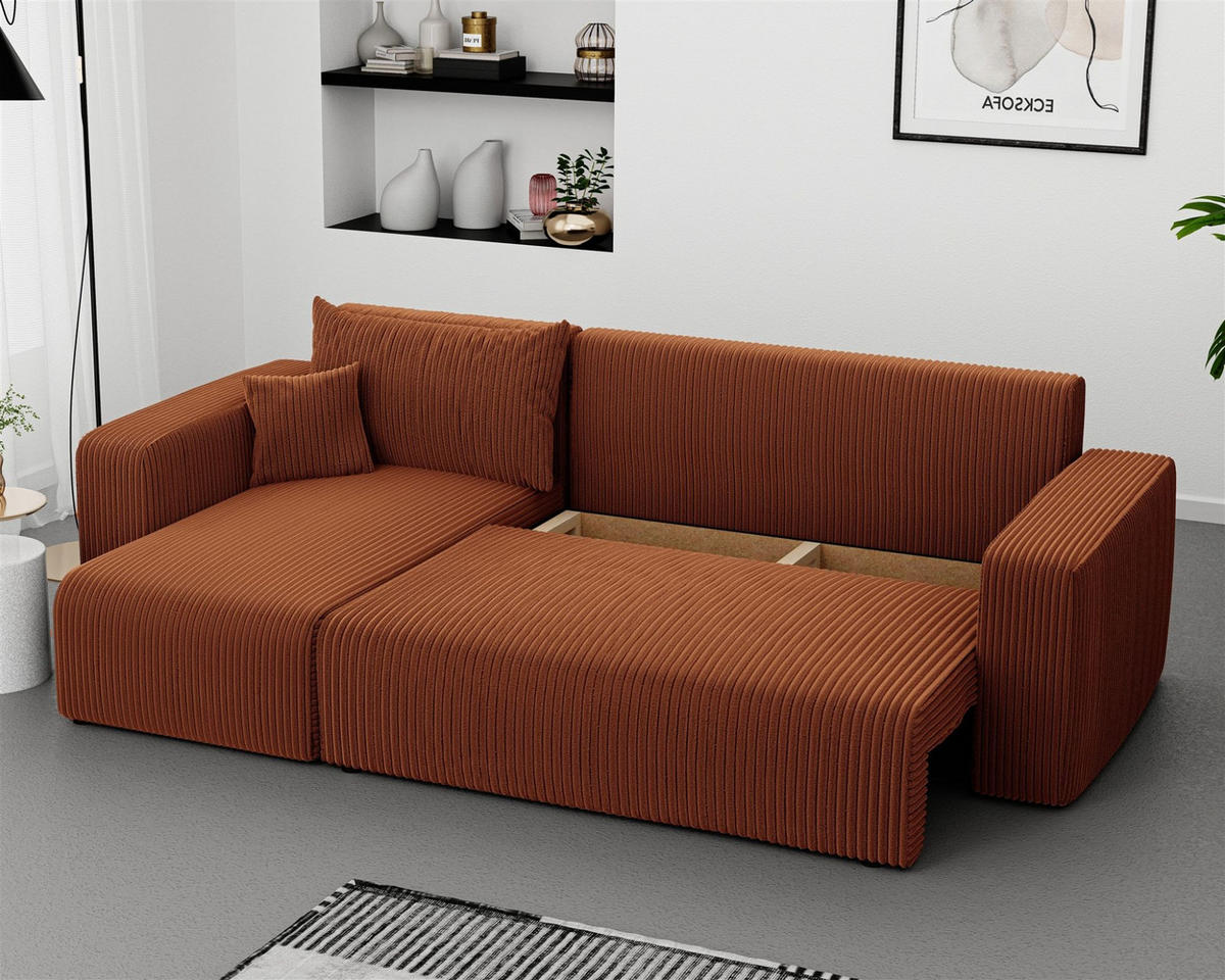 ECKSOFA Luna Mit Schlaffunktion - Rotbraun, Holzwerkstoff/Textil (248/145cm) - Fun Möbel
