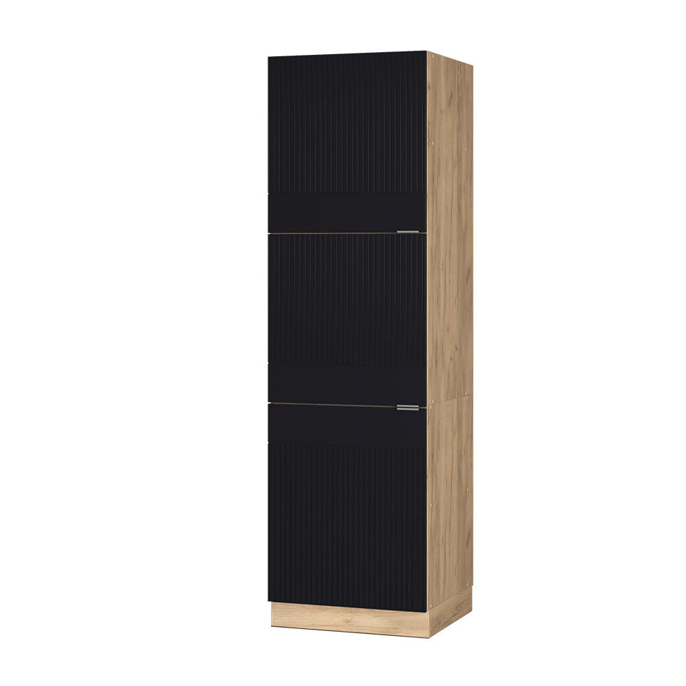 HÖGSKÅP Fame-Line, Svart randig/Goldkraft ek, 60 cm Svart, Honungsek 206.8/60/58.1 cm
