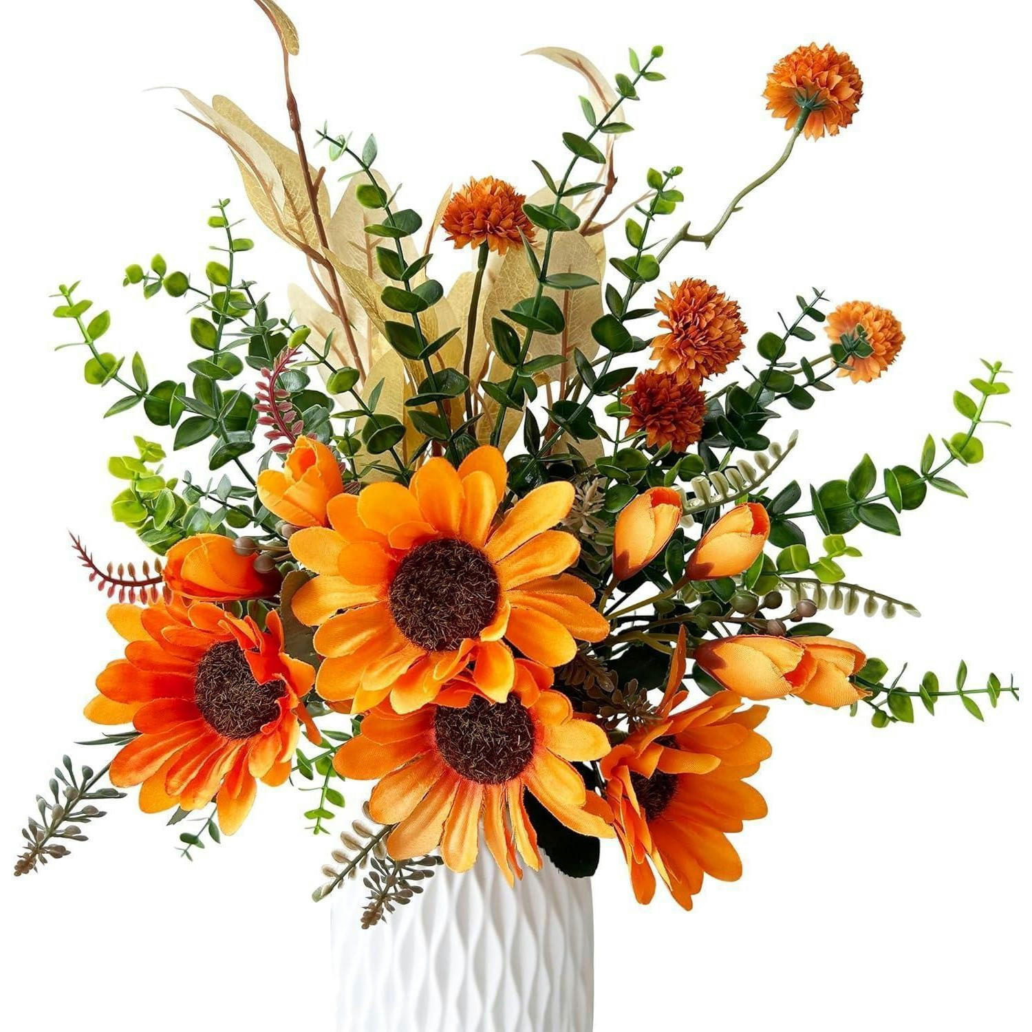 KUNSTBLUMENSTRAUSS Sonnenblumen Herbstdeko 32-46 cm Orange - Orange, Kunststoff (40cm)