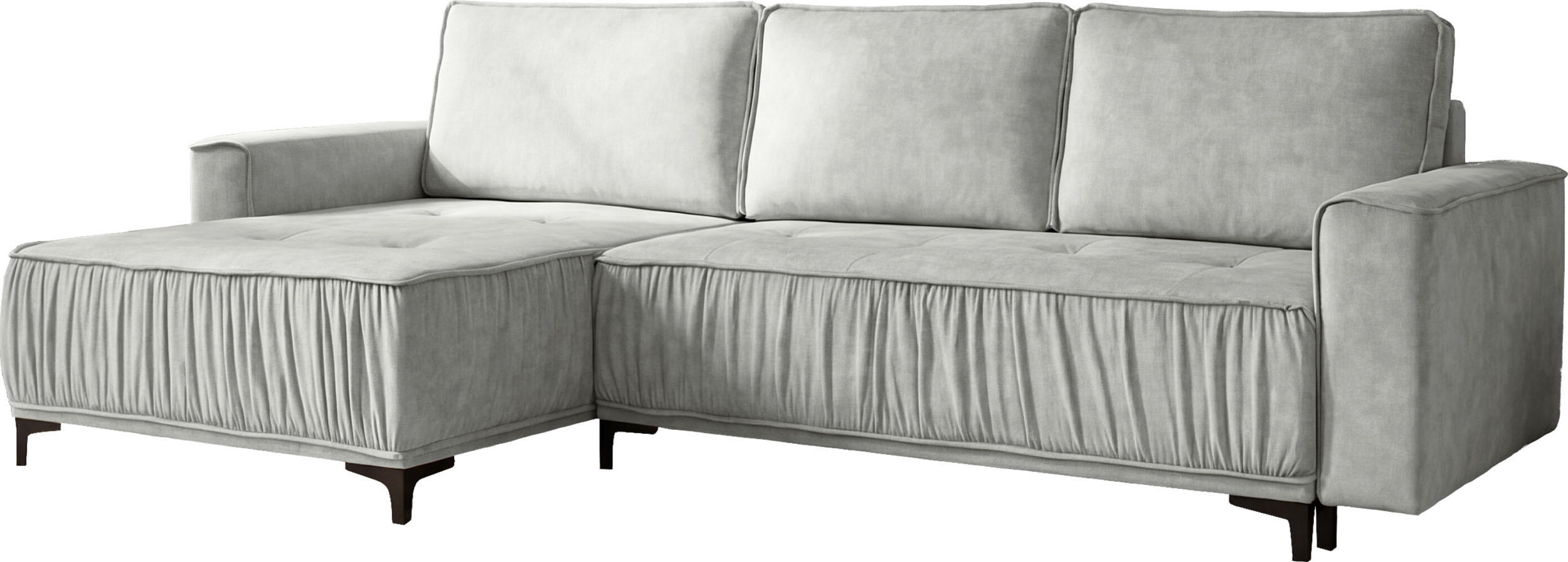 ECKSOFA Velora mit Schlaffunktion & Stauraum, Universell Rechts/Links, Silber Hellgrau Samt 270/92/150 cm - Silberfarben/Schwarz, Textil/Metall (270/150cm) - WFL GROUP