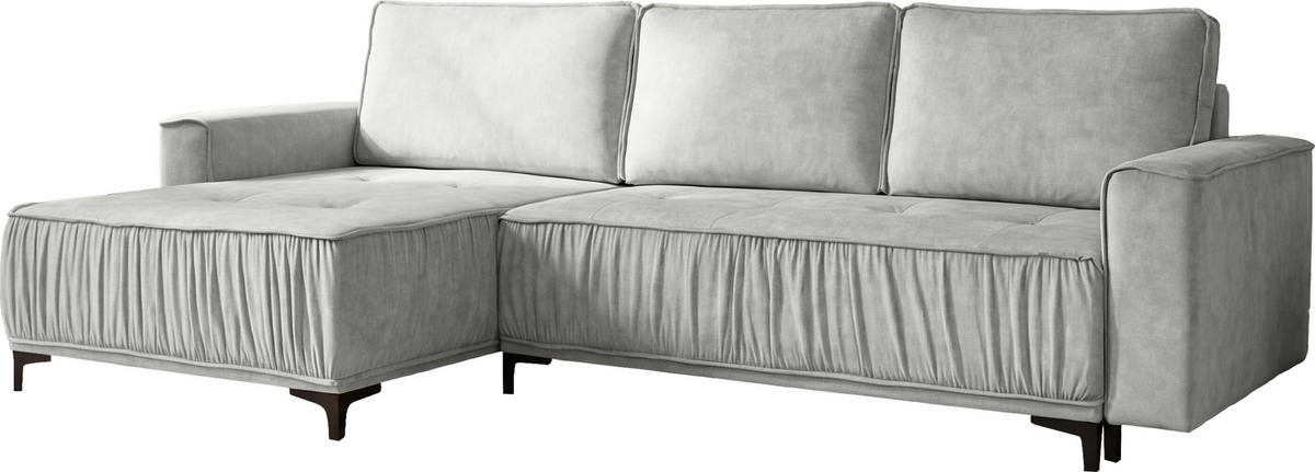 ECKSOFA Velora mit Schlaffunktion & Stauraum, Universell Rechts/Links, Silber Hellgrau Samt 270/92/150 cm - Silberfarben/Schwarz, Textil/Metall (270/150cm) - WFL GROUP
