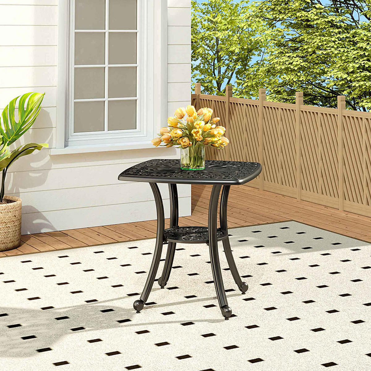 GARTENTISCH aus Gussaluminium in Schwarz Quadratisch 62,5 cm B × 62,5 cm T × 62,3 cm H - Schwarz, Metall (62.5/62.5/62.3cm) - Livingandhome