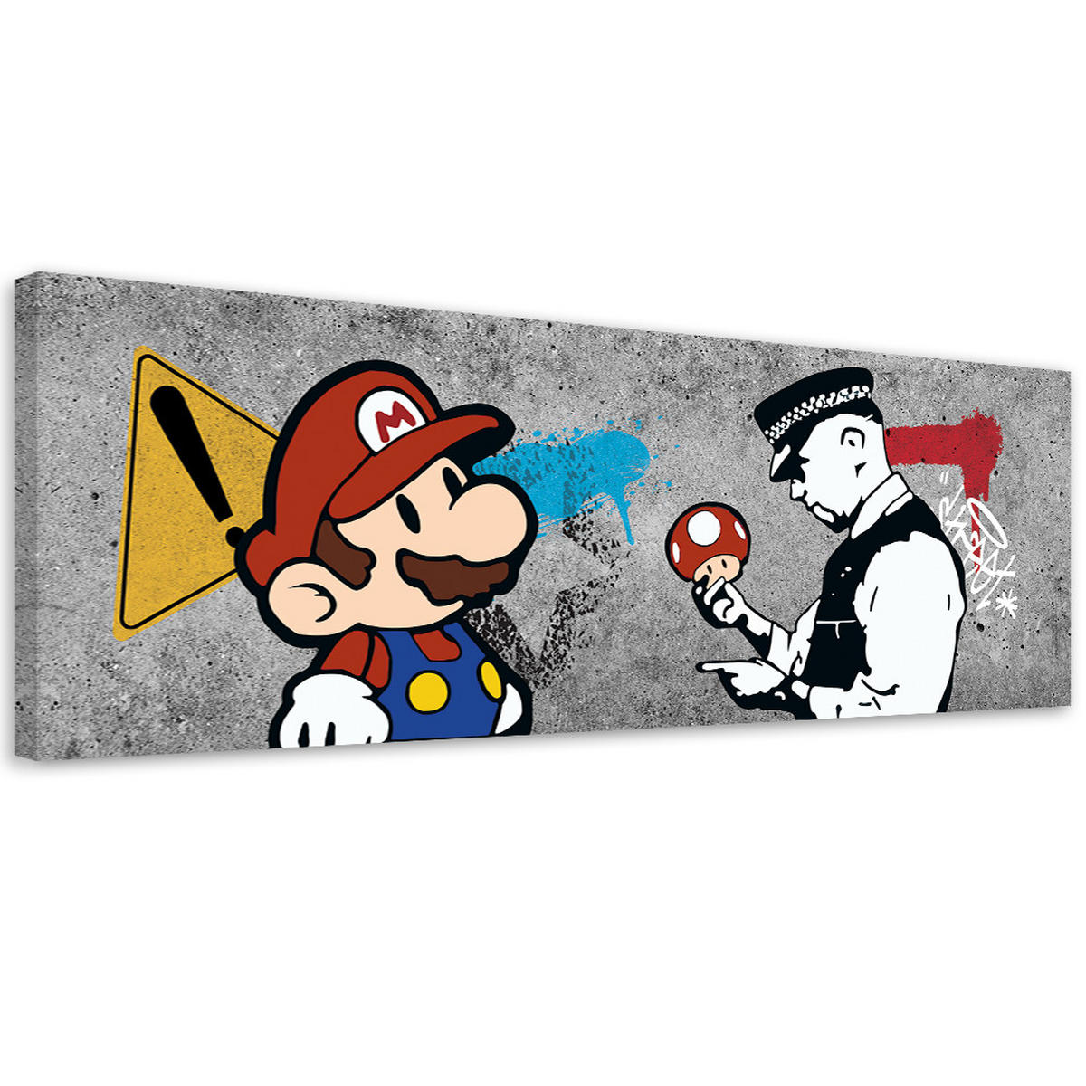 LEINWANDBILD, Banksy Mario und der Polizist 90x30cm - Grau, Textil (90/30cm) - Feeby