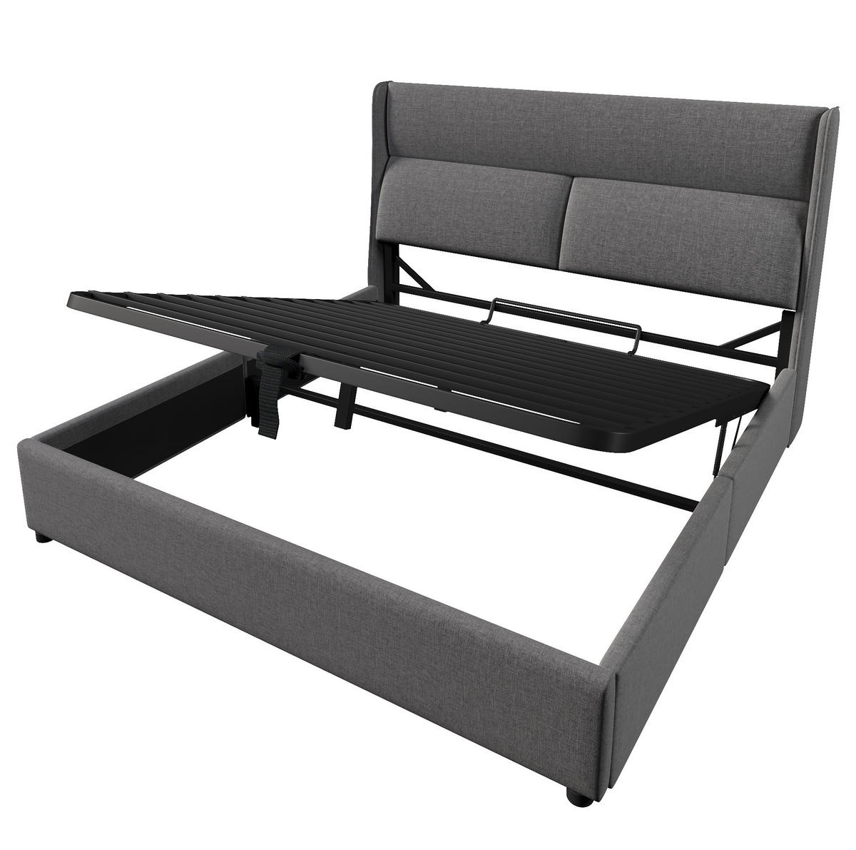 POLSTERBETT 160/200 cm Grau aus Leinen mit Stauraum - Grau, Textil (160/200cm) - OKMYHOME