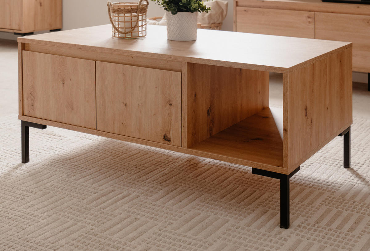 COUCHTISCH Eiche Artisan 100 cm, Wohnzimmertisch mit Stauraum - Schwarz/Eiche Artisan, Holzwerkstoff/Metall (60/100/43cm) - Furn.Design