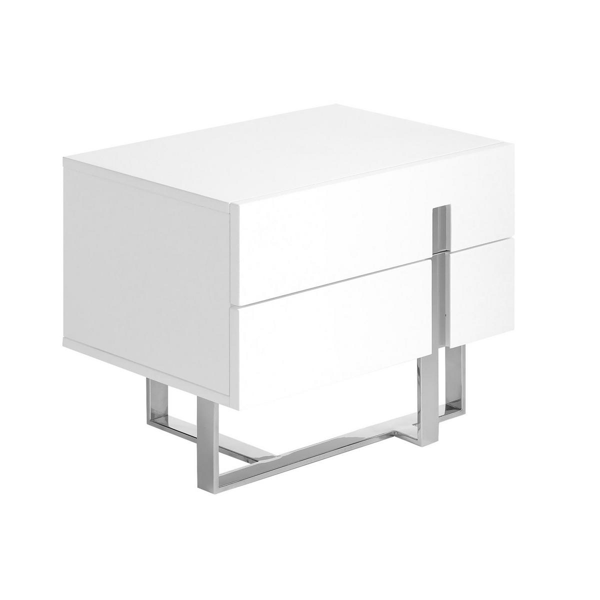 NACHTSCHRANK Nachttisch aus weißem Holz und verchromtem Stahl 60/42/45 cm - Edelstahlfarben/Weiß, Holz/Metall (60/45/42cm) - ANGEL CERDA