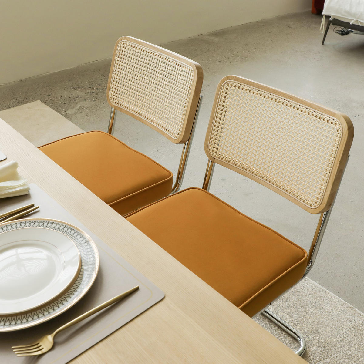 SCHWINGSTUHL 2-er Set,Freischwinger,Esszimmerstuhl,Samt-Orange - Orange, Metall (46.4/84.6/53cm) - LVHOM