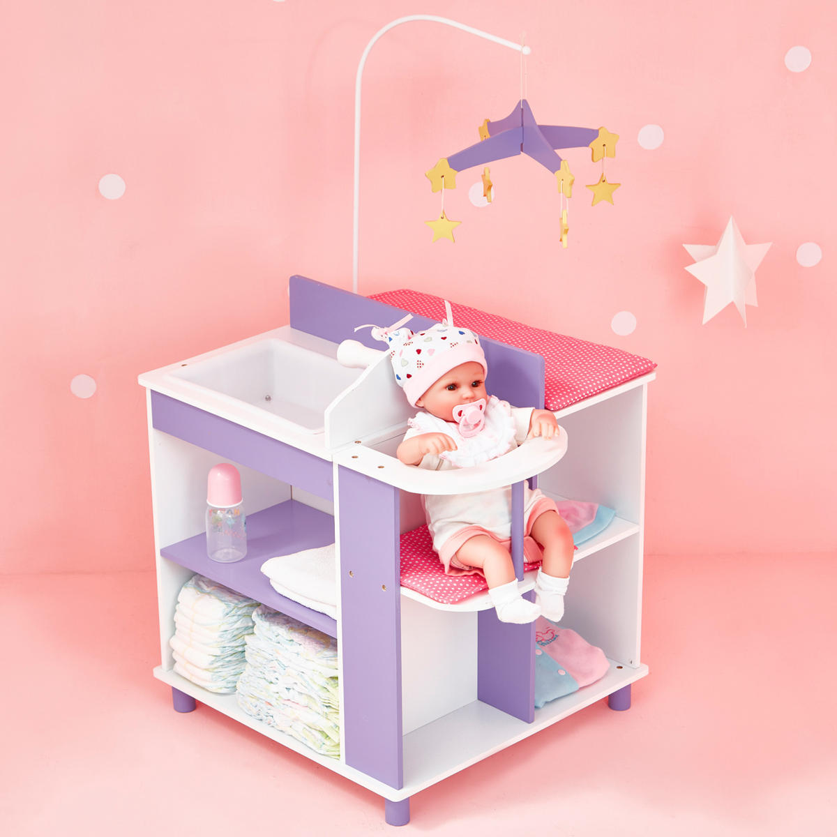 PUPPEN-WICKELTISCH, Mehrfarbig, 98cm - Multicolor, Holzwerkstoff (48/98/58cm) - Teamson Kids