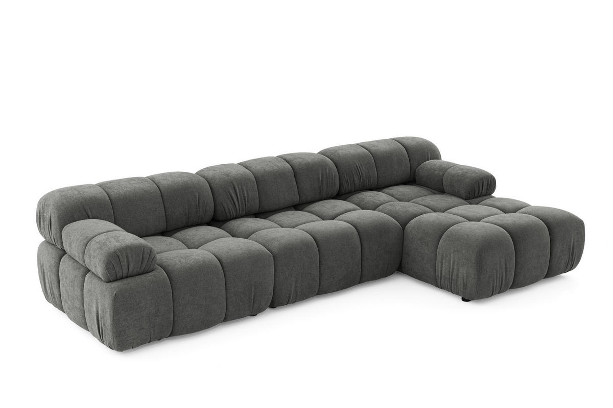 MODULARES Ecksofa MOMENTUM L, Rechts, Breite 282 cm, strukturierter Stoff, Dunkelgrau - Chromfarben/Dunkelgrau, Holz/Textil (155/282cm) - Muffo