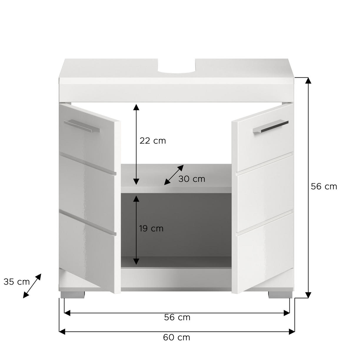 WASCHBECKENUNTERSCHRANK Scout Bad in weiß Nachbildung und weiß hochglanz B/H/T: 60x56x34 cm - Weiß, Holz (60/56/34cm)