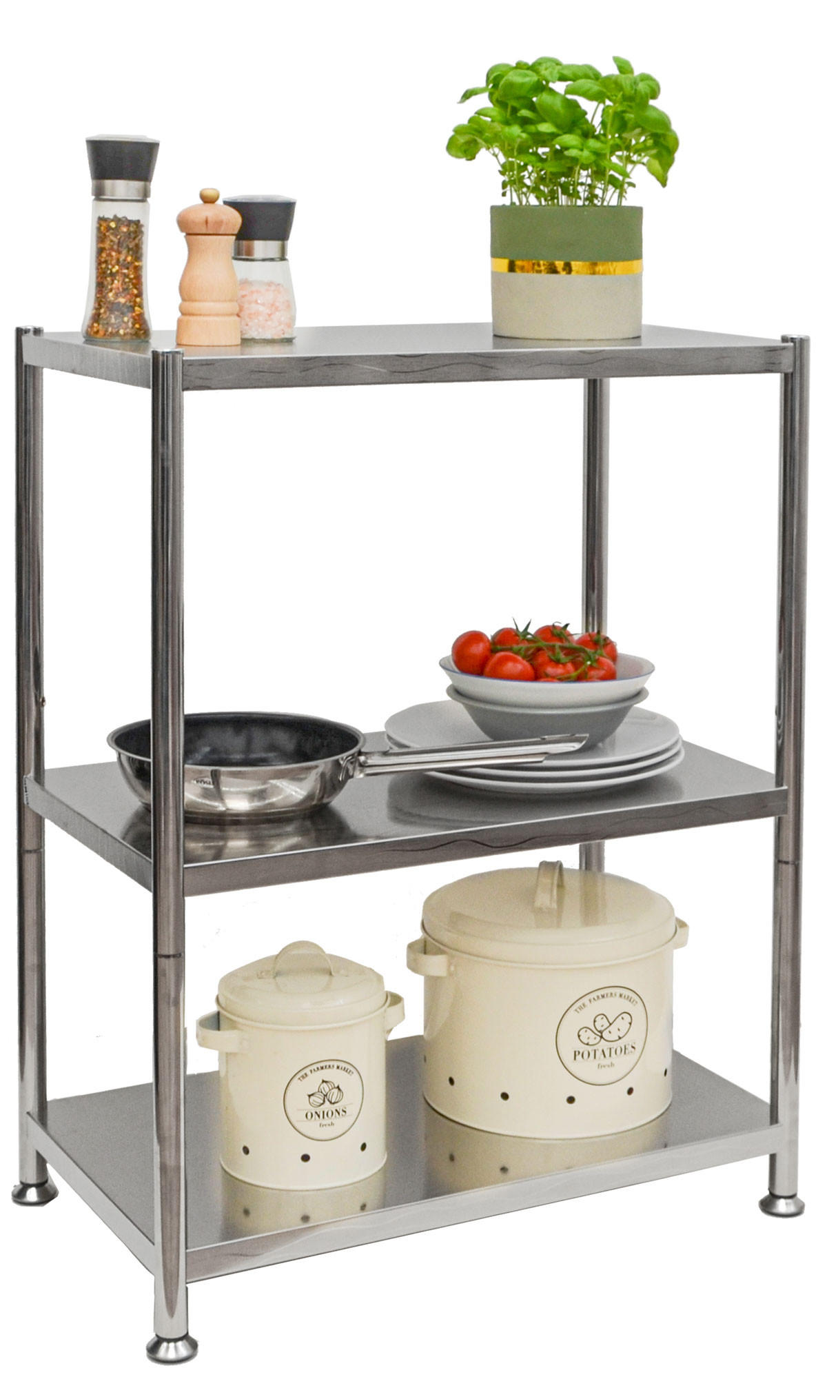 EDELSTAHL-REGAL 61x36x82 cm bis 60kg inkl. 3 Ebenen - Silberfarben, Metall (36/82/60cm) - shelfr