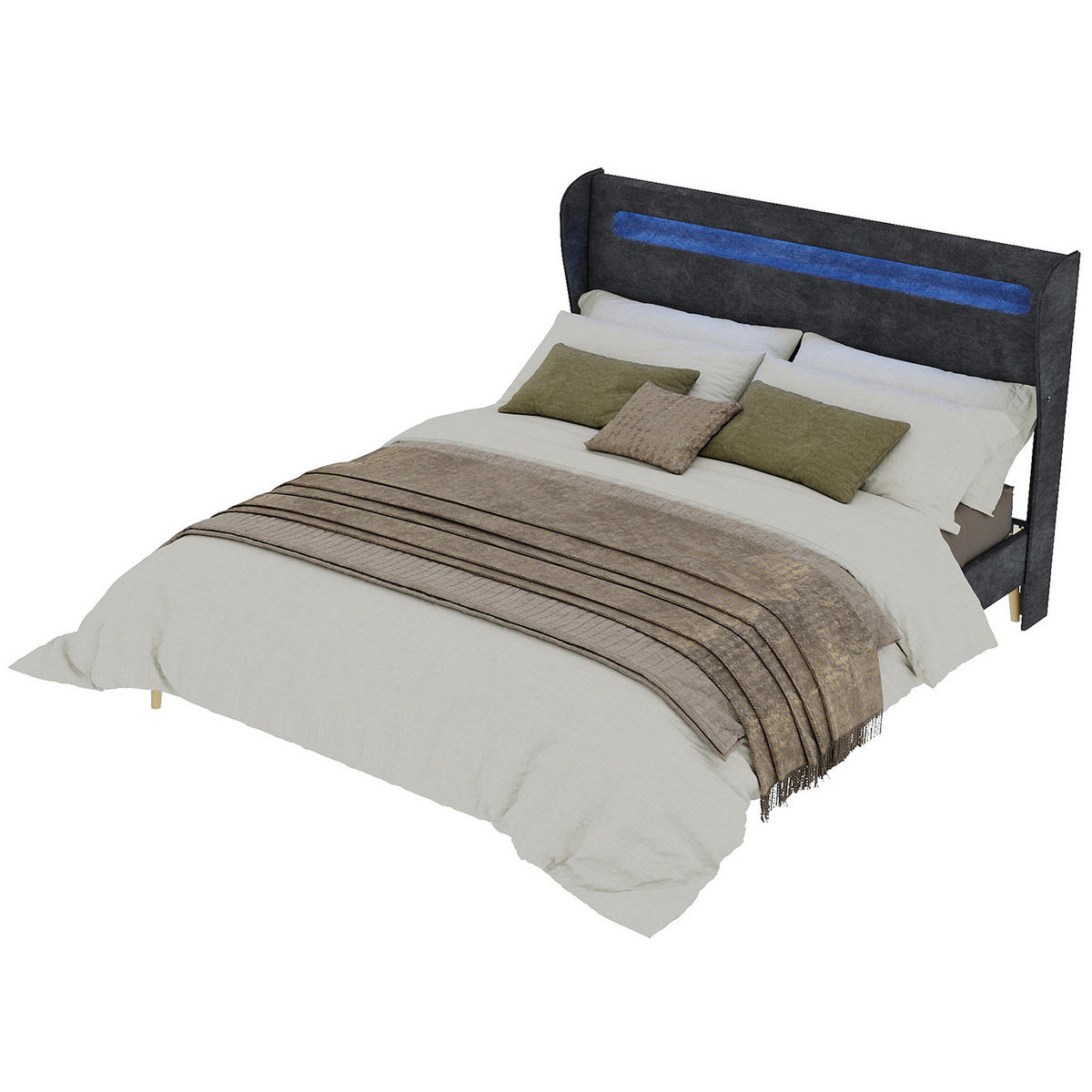 POLSTERBETT 160x200 cm LED Kopfteil grau - Grau, Textil (160/200cm) - LEBENLANG