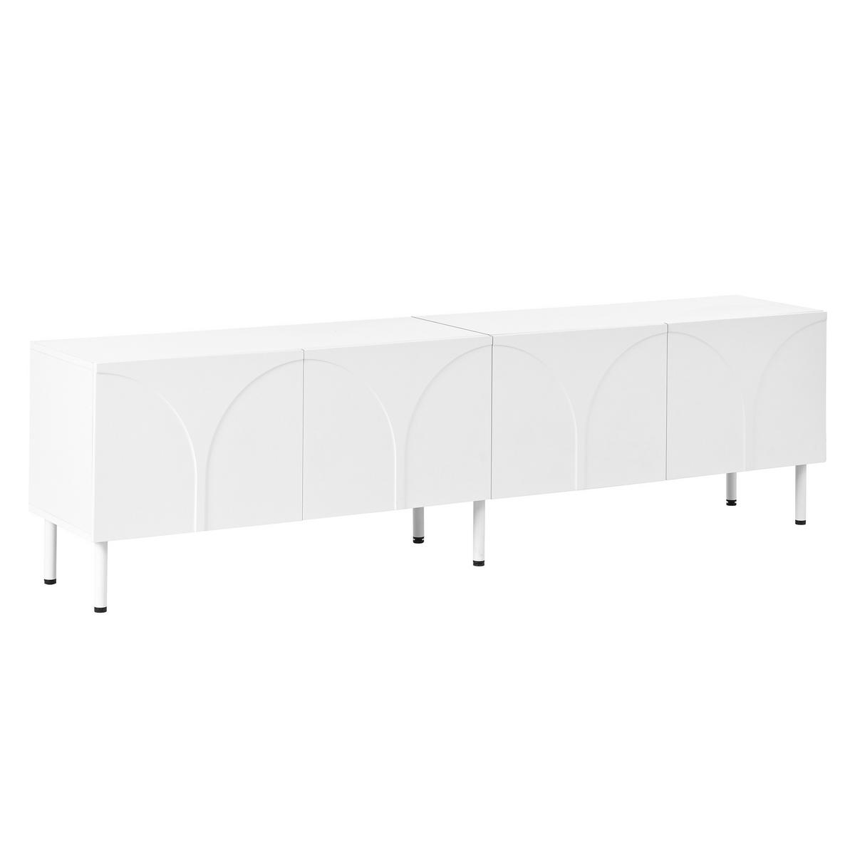 TV-SCHRANK Lowboard 4 Türen geschwungen Metallfüße modern - Weiß, Holzwerkstoff (35/49/180cm) - FLIEKS