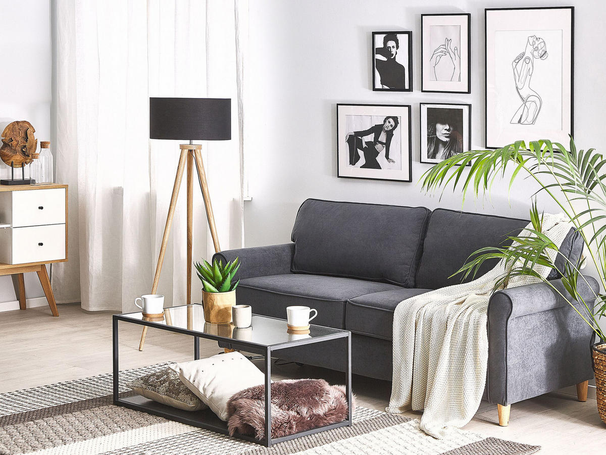 3-SITZER-SOFA Samtstoff Dunkelgrau Ronneby - Dunkelgrau, Textil (190/88/78cm) - Beliani