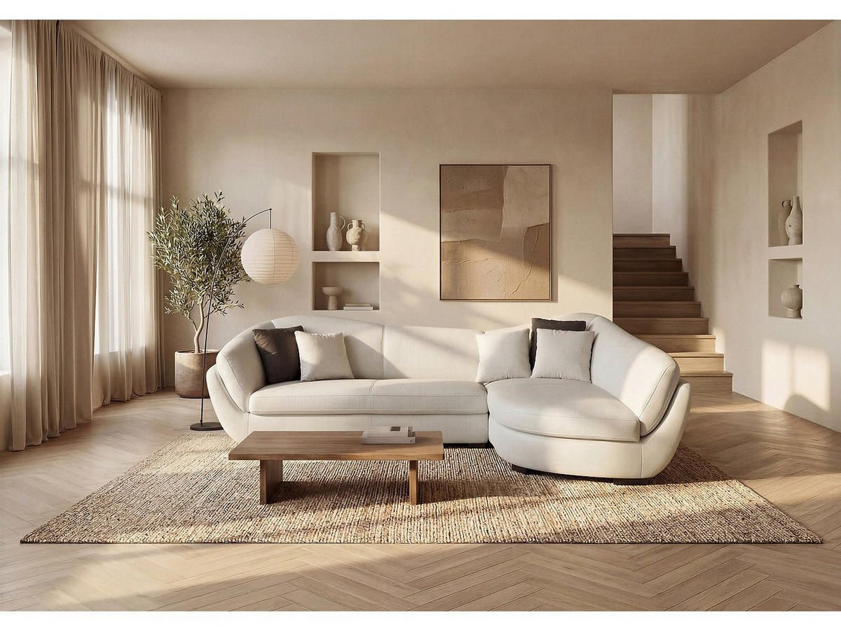 SOFA - 5 Personen - leder - elfenbeinfarben Caipi - Weiß, Leder/Holz (285/85/175cm) - Vente-Unique