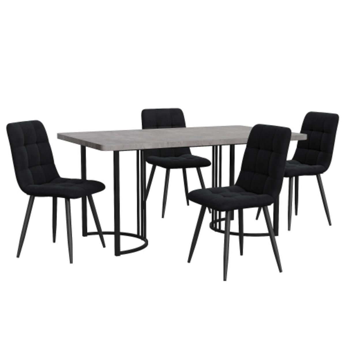 ESSZIMMER-SET 5-tlg mit Marmor-Spanplatten-Tisch 140x80, vier Samtstühlen mit verstellbaren Metallbeinen, grau-schwarz - Schwarz, Holzwerkstoff (80/75/140cm) - Luhomfu