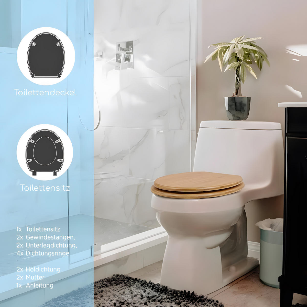 TOILETTENSIZT Bambus - Weiß, Holz (37/5/43cm) - Bath4U