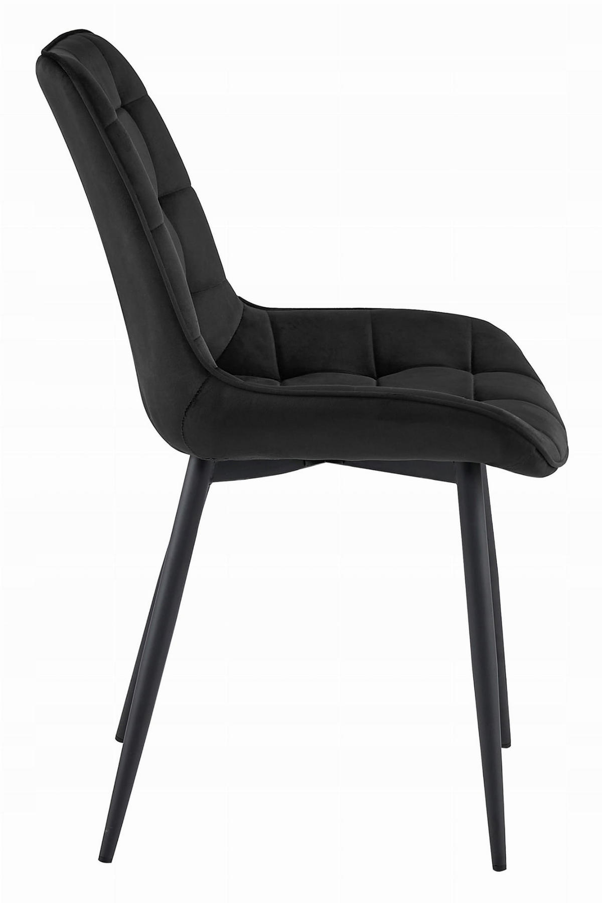 STUHL BARDI 4-er Set, Schwarz, Schwarz, mit Samtstoff gepolstert - Hellgrau, Textil/Metall (45/89/53cm) - Komodee