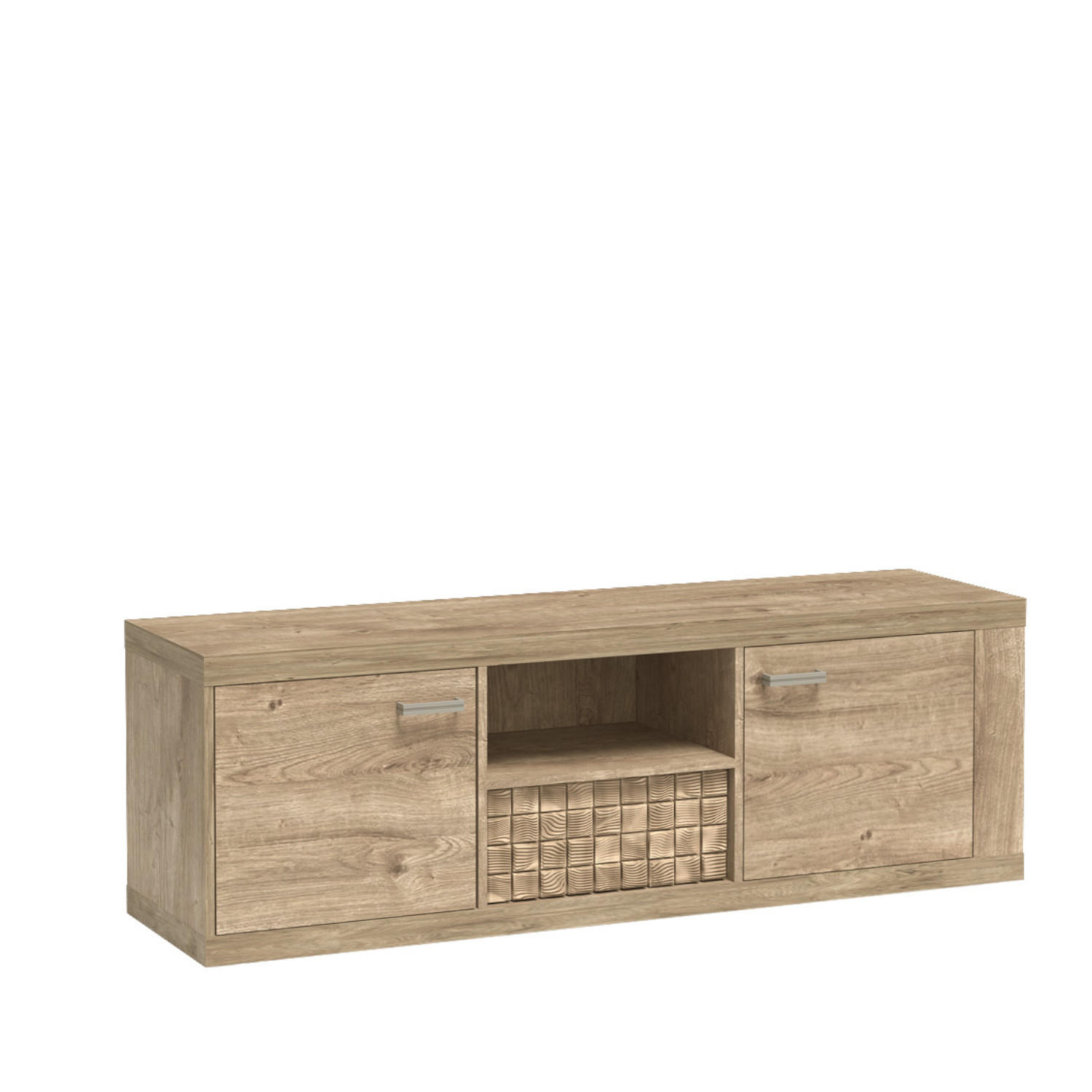 TV-ELEMENT BALESTRAND N12 Schublade Eiche - Eichefarben/Silberfarben, Glas/Holzwerkstoff (151/51/41cm) - Komodee